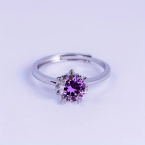 Anillo de compromiso en plata copo de corazones con amatista Anillo de compromiso en plata copo de corazones con amatista